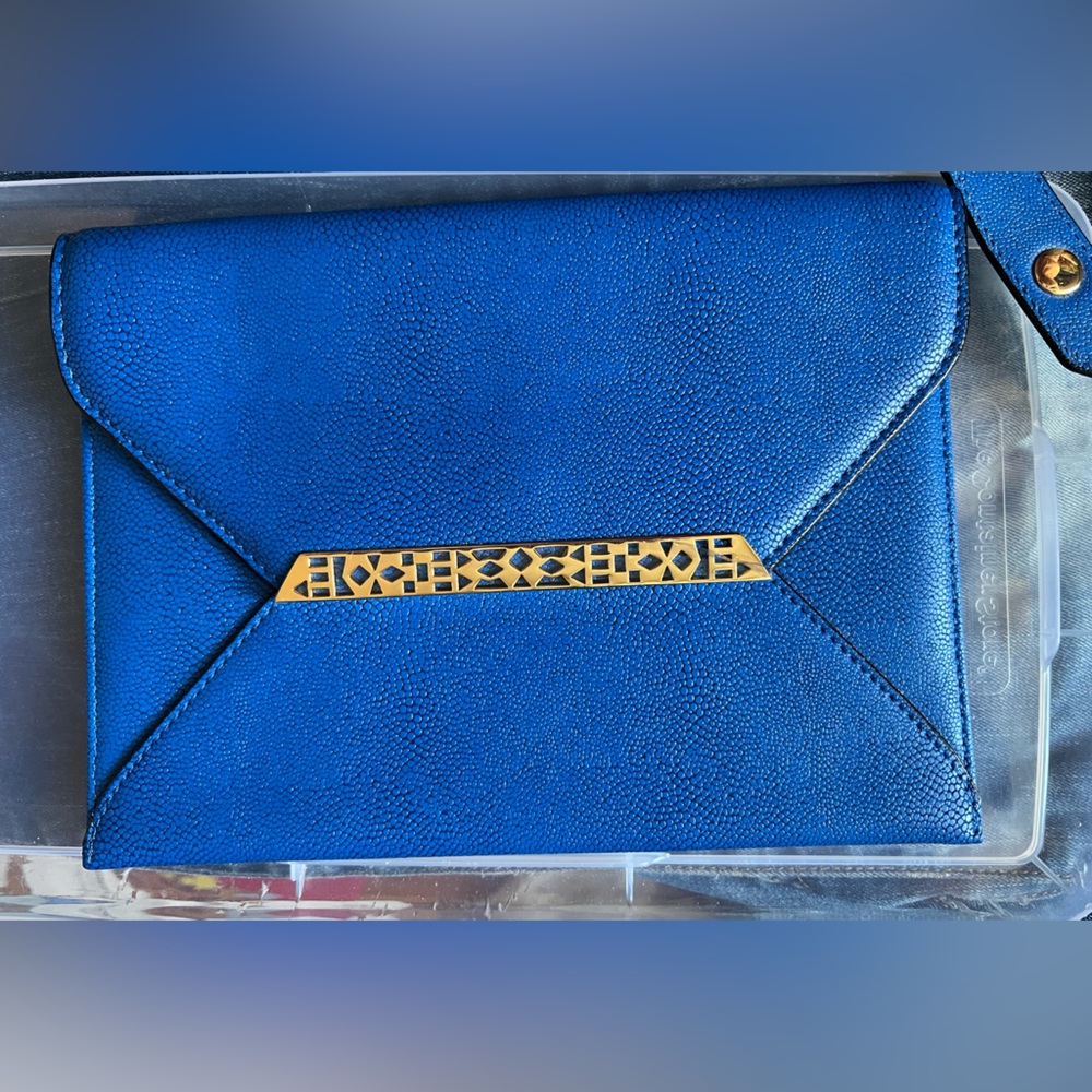 Stella & Dot Blue Clutch with Gold Accent
